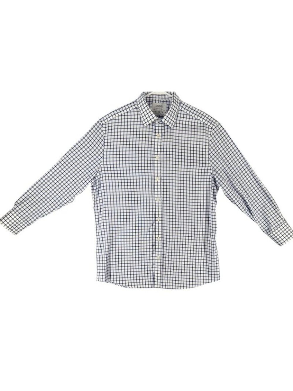 Charles Tyrwhitt Mens Cotton Dress Shirt 17/33 Blue Plaid Check Long Sleeve Butt